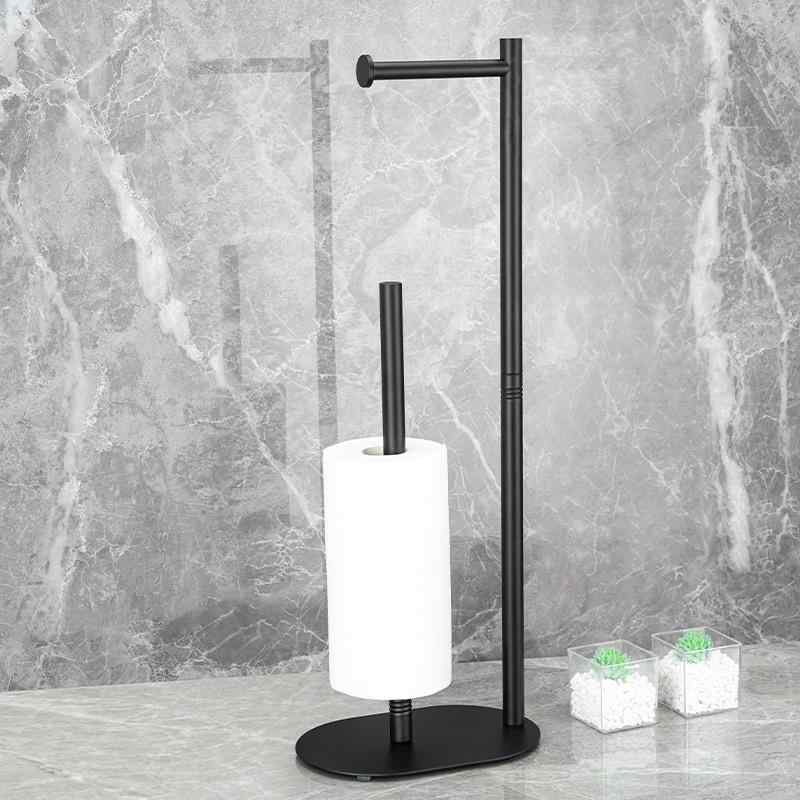 トイレ用品 トイレットペーパーホルダー スタンド式 ロールペーパー収納 縦型 ステンレス製 ブラック ..