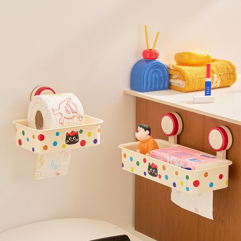 ティッシュボックス 壁掛け式 トイレットペーパーホルダー 粘着式 ティッシュケース ペーパータオルホ..