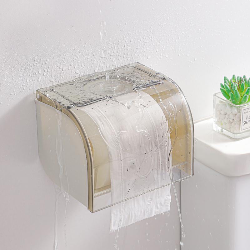 トイレットペーパーホルダー 防水 ロールペーパーボックス 透明 衛生用品 プラスチック 日用品雑貨 透明グレー 透明ブルー