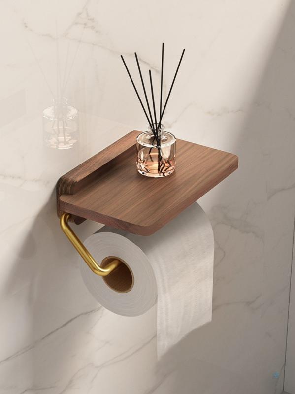 トイレットペーパーホルダー 黒胡桃木 プラスチック 簡素 中式 ロールペーパーホルダー 壁掛け 穴あけ..