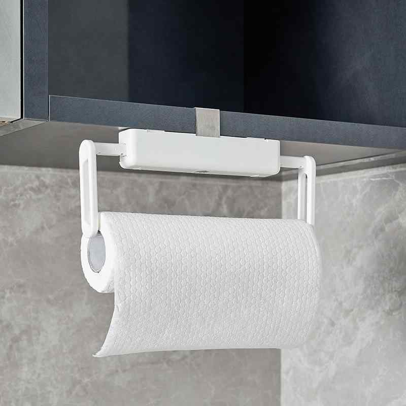 キッチンペーパーホルダー 吊り下げ式 ラップホルダー 粘着式 収納棚 整理 ホワイト プラスチック製 キ..