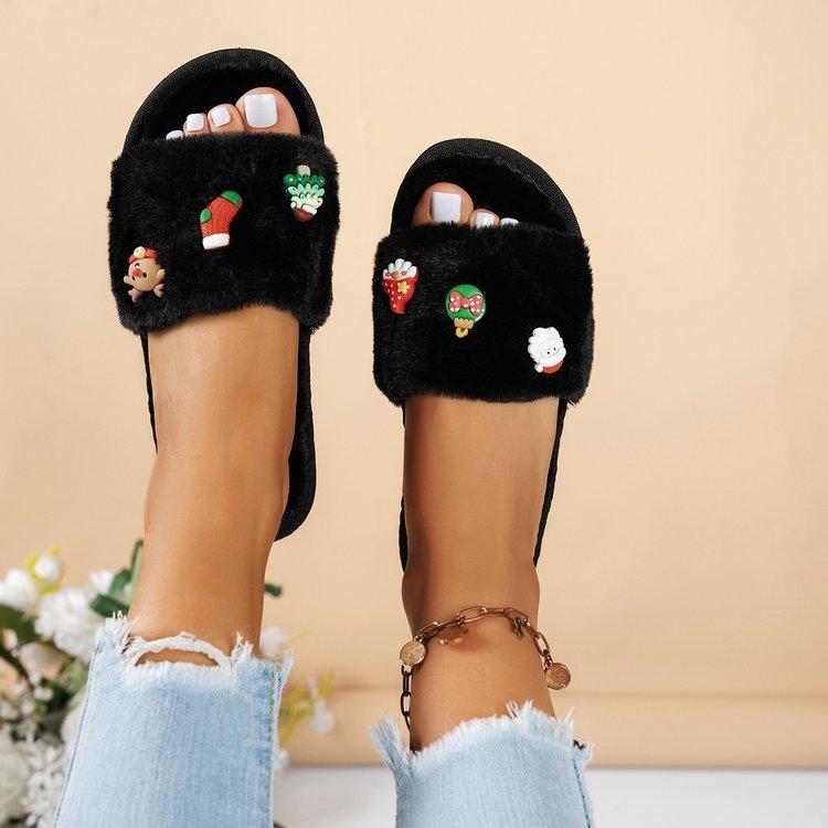 サンダル レディース ルームシューズ スリッパ オープントゥ 室内履き あったか もこもこ ふわふわ 暖..