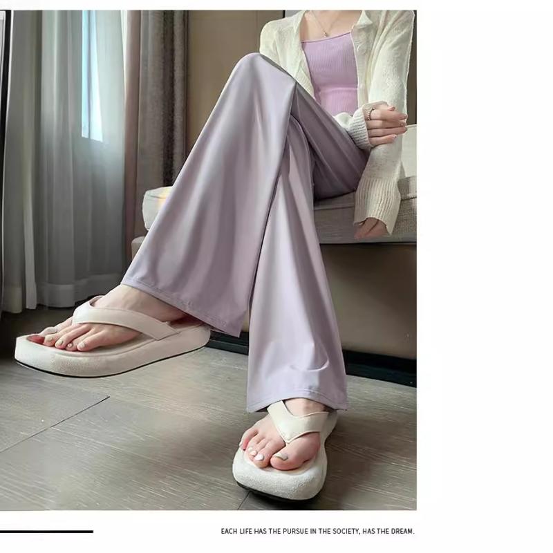 パンツ レディース 接触冷感 速乾 ストレートパンツ イージーパンツ 薄手 ルーズ 春夏 ラベンダー ブラック