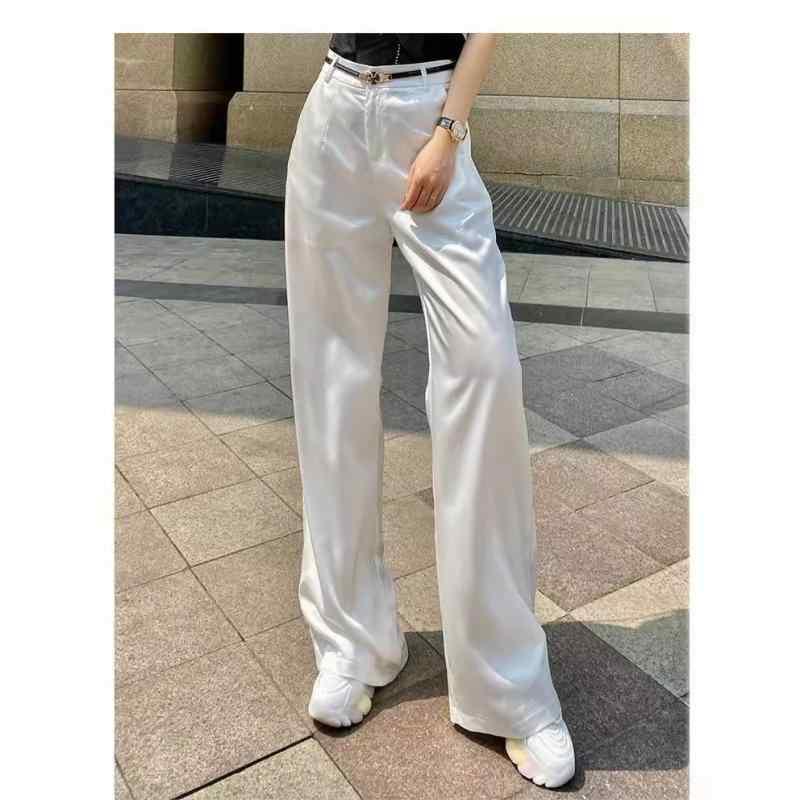 パンツ レディース ワイドパンツ スラックス ハイウエスト ロングパンツ ポリエステル ゆったり ストレート 美脚パンツ 通勤 オフィス カジュアル 春夏 秋冬 ホワイト ブラック