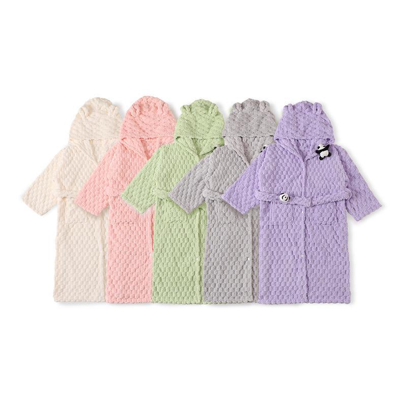 バスローブ キッズ 子供用 大判タオル 珊瑚フリース 吸水速乾 フード付き ポンチョ かわいい パープル ..