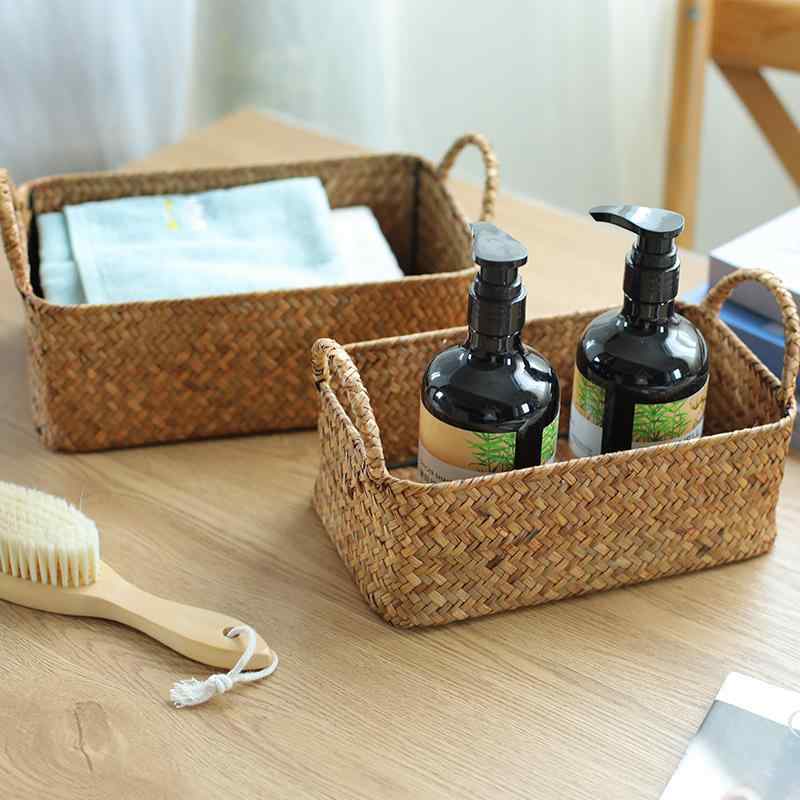 収納ケース レディース 卓上収納ボックス バスケット 北欧風 小物入れ 籐 籠 カゴ オレンジ