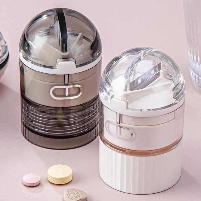 薬ケース 薬カッター 薬ピルケース 携帯用 薬入れ 錠剤カッター 錠剤収納ケース ABS樹脂製 フタ付き 密封 白色 透明グレー