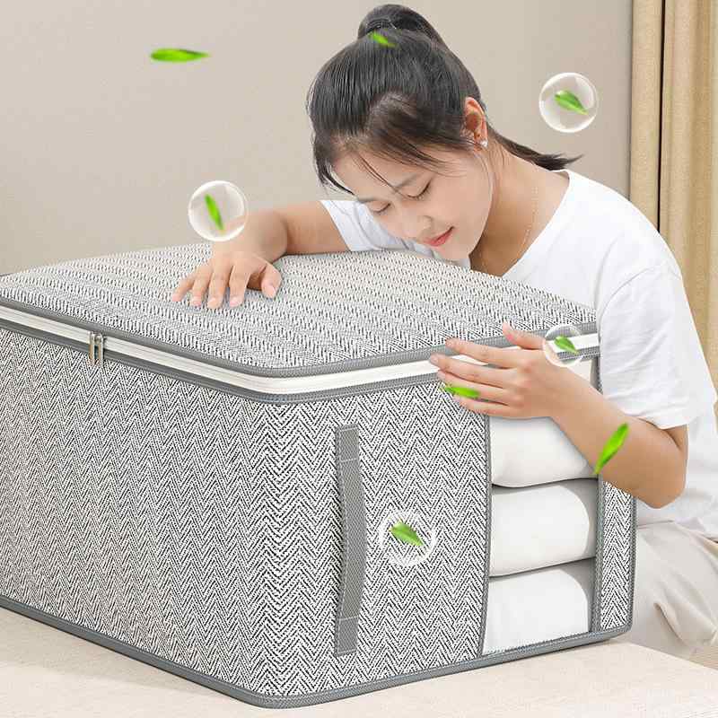 収納ケース 衣類収納袋 大容量 布団収納 整理ボックス 持ち運び可能 折りたたみ 防塵 防湿 ストライプ