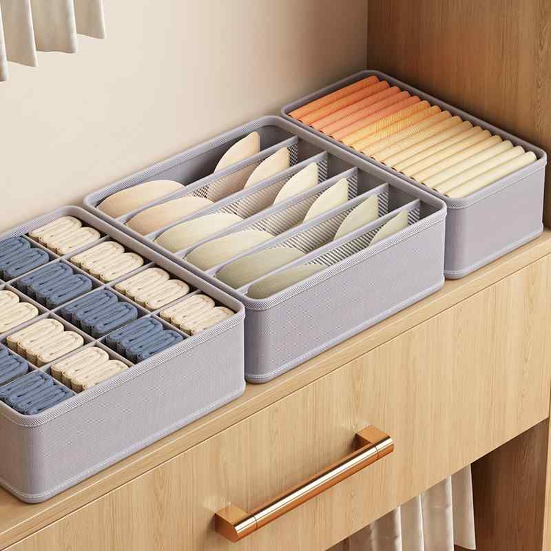 収納ケース レディース インナー 下着 靴下 ブラジャー 布製 引き出し 仕切り付き 整理整頓ボックス 浅グレー 8個 16個 無地