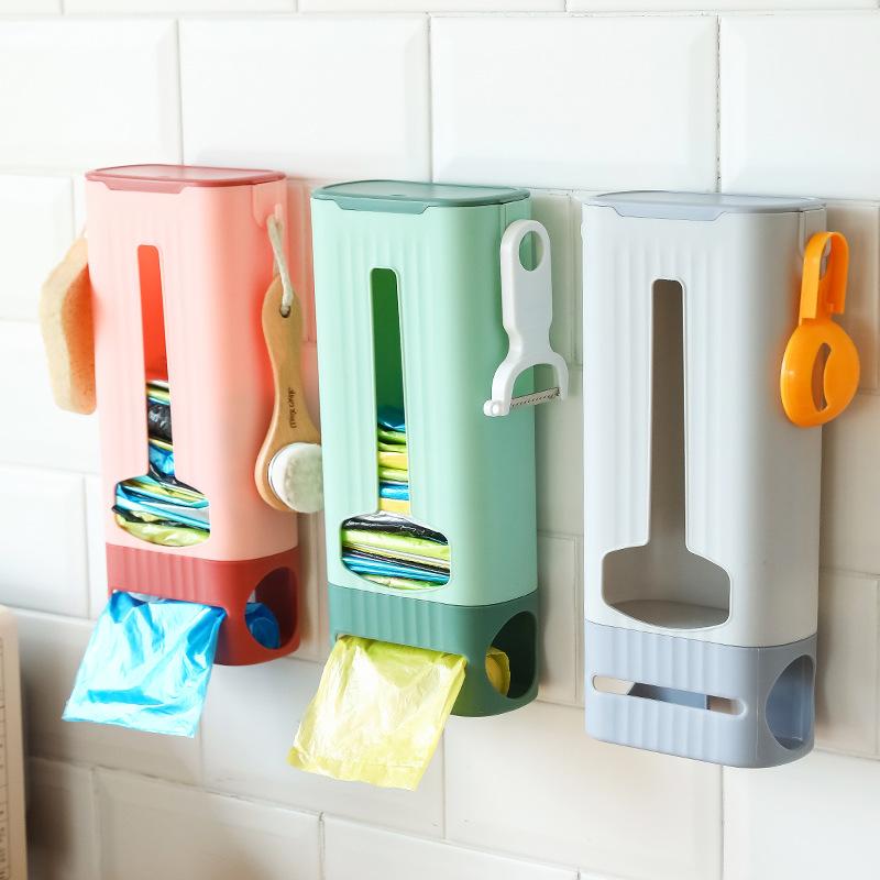ゴミ袋 収納ケース 壁掛け式 ゴミ袋ホルダー 整理ボックス 30*7*13cm プラスチック製 深青色 緑色 灰色 桃色