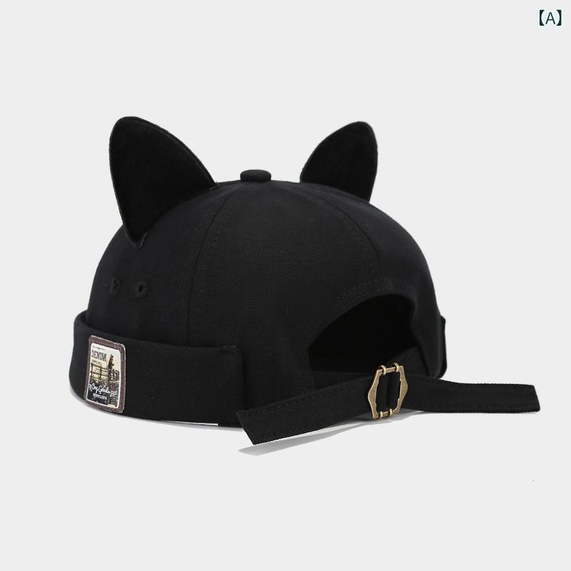 キャップ 地主帽 猫耳 無檐 丸型 かわいい 百搭 秋 黒 グレー ベージュ グリーン ...
