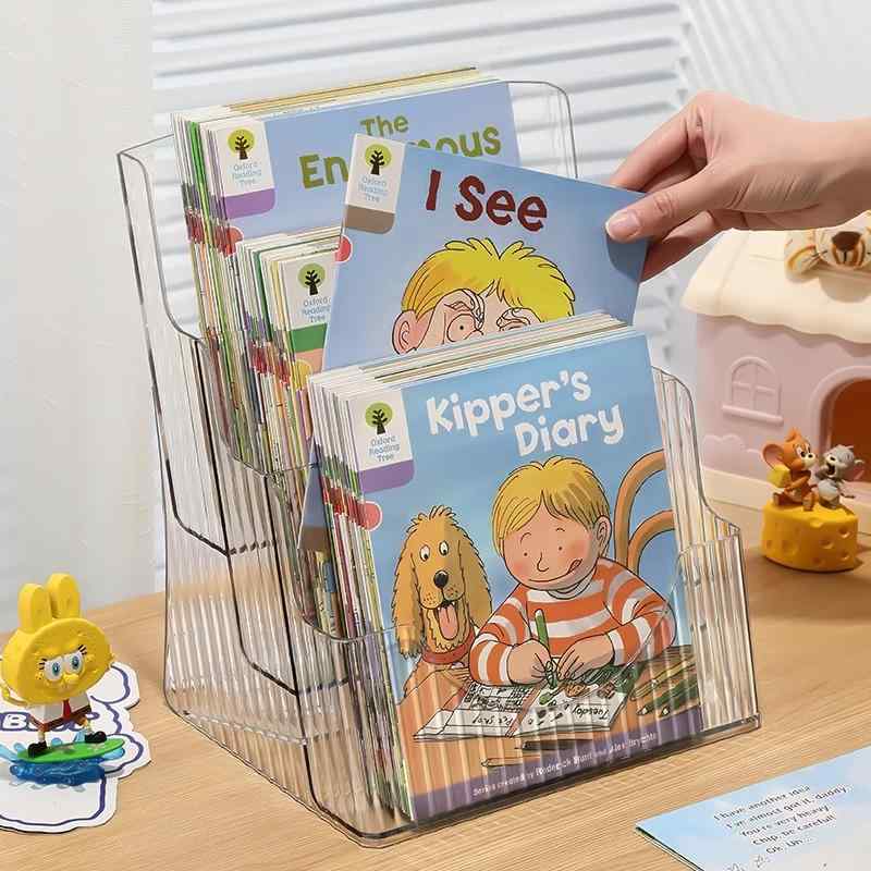 本棚 子供用 絵本棚 卓上 雑誌ラック アクリル製 透明タイプ オックスフォード整理ボックス 小物収納