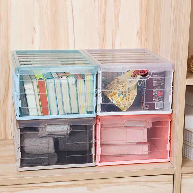 Other - 収納ケース 折りたたみ式 ふた付き 衣類 おもちゃ 本 プラスチック製 整理箱 30cm×22cm×14cm 灰白色 カーキ色 ブルー ピンク