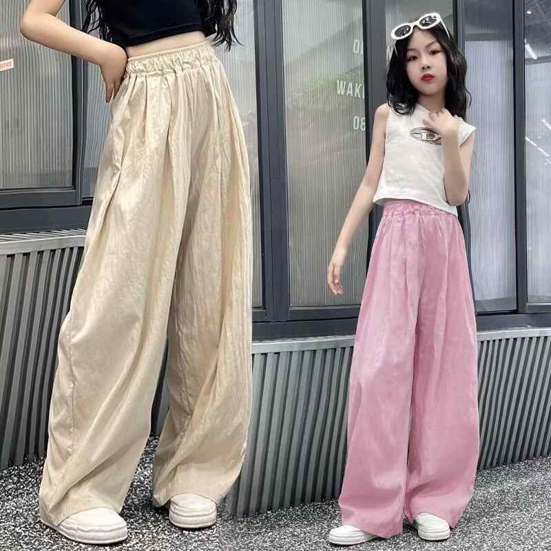 子供用パンツ 春夏 涼しいストレートパンツ 女の子 男の子 無地 ワイドレッグパンツ ロングパンツ 120cm 130cm 140cm 150cm 160cm 170cm ブラック ブルー ピンク カーキ