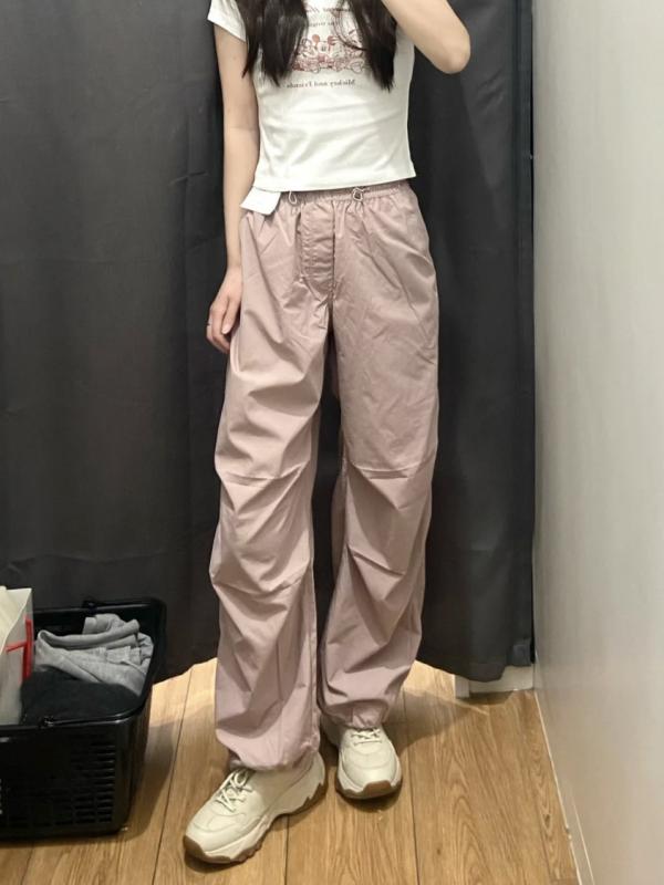 乐天商城 - パンツ レディース 接触冷感 吸汗速乾 ワイドパンツ ストレートパンツ スポーティ カジュアル 水彩ピンク系 ライトベージュ 青みがかったグレー オリーブ色 ブラック