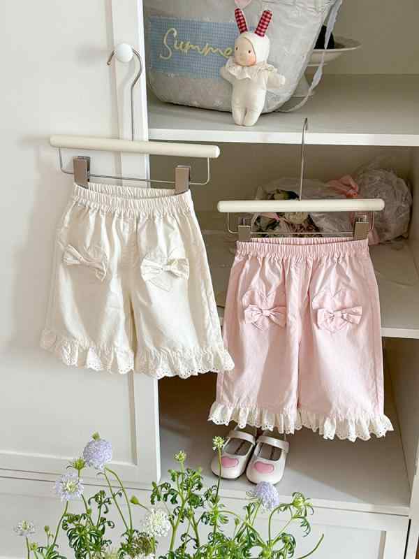 パンツ キッズ ベビー 女児 夏物 五分丈 コットン レース 73CM 80cm 90cm 100cm ピンク 米色