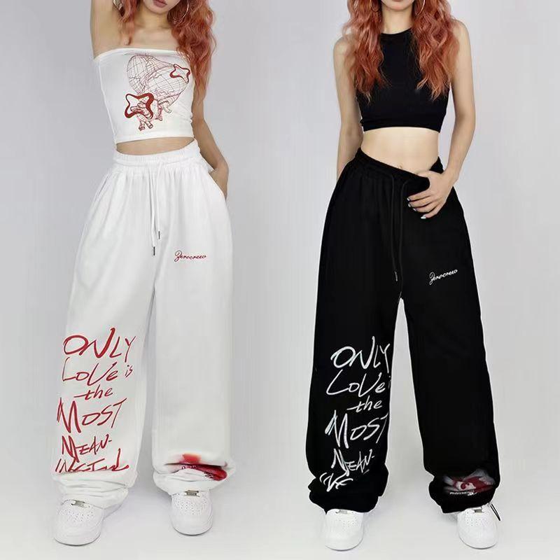 Other - パンツ レディース ダンス ストリート hiphop ズボン ポリエステル 高腰 ゆったり ブラック ホワイト 黒 白 春夏