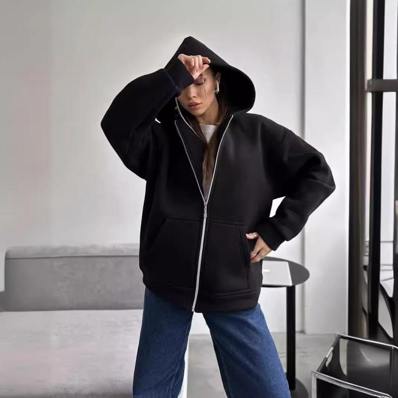 パーカー レディース 秋冬 無地 長袖 ジップアップ フーディー 暖かい 厚手 ポリエステル ゆったり カジュアル ストリート スタイル グレー ブラウン ブラック