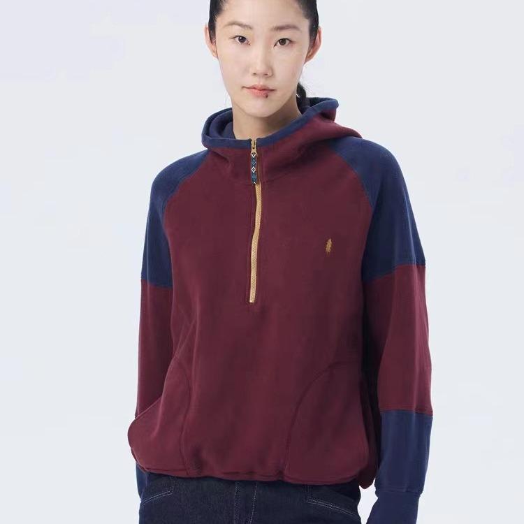 パーカー レディース 秋冬 フリース 裏起毛 厚手 切り替え フード付き プルオーバー トレーナー トップス ゆったり 暖かい 防寒 S M L 赤 ブルー系 ベージュ グリーン系