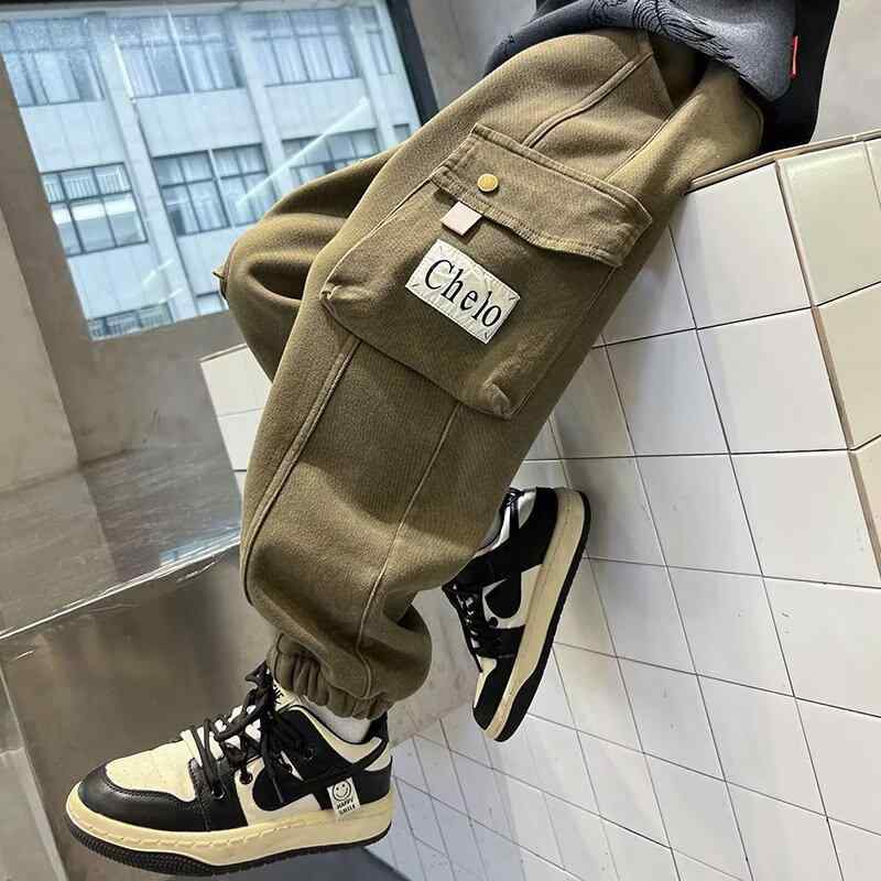 子供用パンツ ボーイズ カーゴパンツ 春秋 中学生 高学年 男の子 ズボン コットン ワークパンツ ブラック グリーン 120cm 130cm 140cm 150cm 160cm 170cm