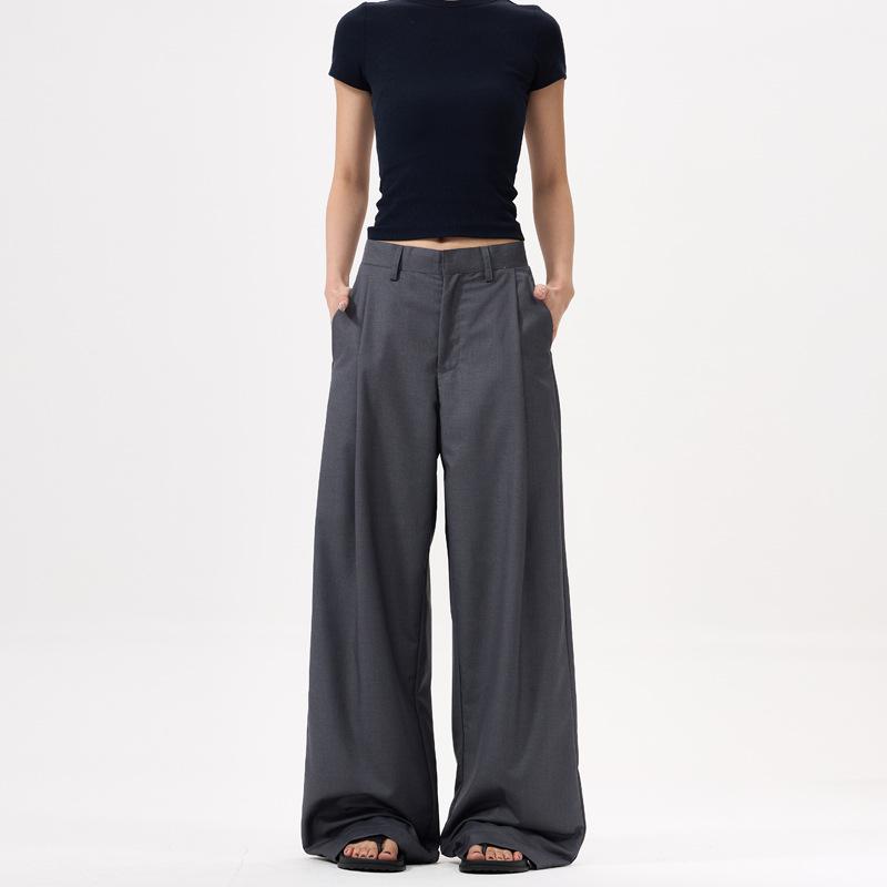 パンツ レディース 美脚パンツ ワイドパンツ スラックス ゆったり ポリエステル 粘胶纤维 グレー ブラック 無地 普段使い 春
