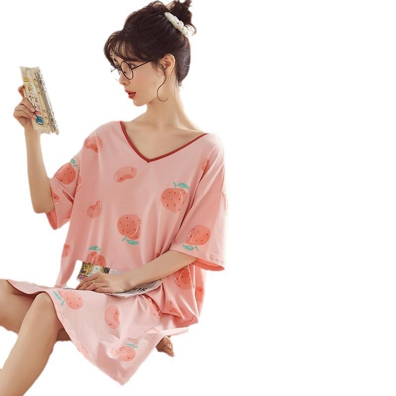 ワンピース レディース 接触冷感 ノースリーブ ルームウェア 膝丈 かわいい キャミソールワンピース 春夏 ポリエステル 草莓小猫 吊带渐变 粉水蜜桃 黒色愛心