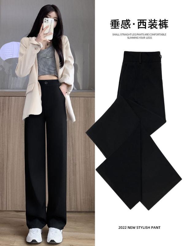 パンツ レディース 黒 ワイドレッグパンツ ゆったり ストレートパンツ ポリエステル シフォン 高見え 美脚効果 ハイウエスト スラックス カジュアル 通勤 オフィススタイル 春秋