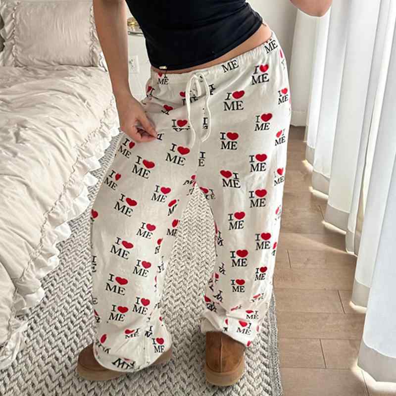 パンツ レディース ストリート カジュアルパンツ ポリエステル アメカジ 高腰 プリント柄 伸縮性 ホワ..