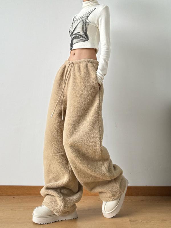 パンツ レディース フリース ワイドレッグパンツ 秋冬 厚手 ゆったり リラックス ストレートパンツ 美..