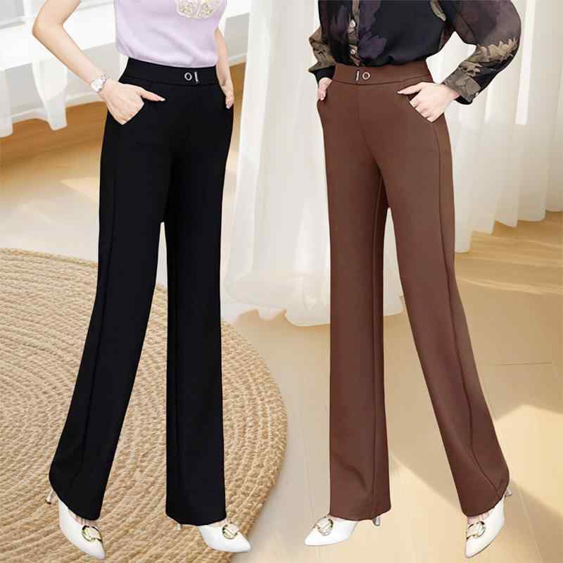 パンツ レディース 春夏 高腰 伸縮性 接触冷感 美脚 ブラック 黒 カジュアルパンツ ラッパズボン ポリ..