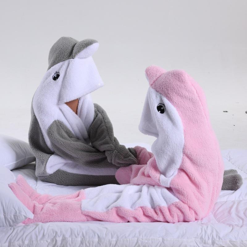 パジャマ レディース メンズ シャーク イルカ 着る毛布 フランネル ルームウェア かわいい 動物 アニマル パーカー 長袖 厚手 暖かい 秋冬 春秋冬 部屋着 寝巻き ホームウェア