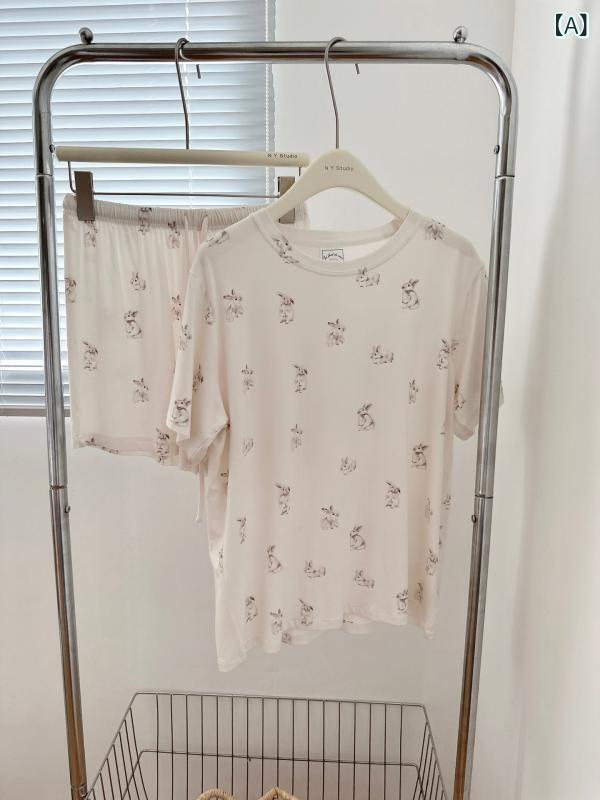 Other - パジャマ レディース 春夏 かわいい モダール 半袖 短パン セットアップ ルームウェア 部屋着 ウサギ柄 クマ柄 アニマル柄 コットン