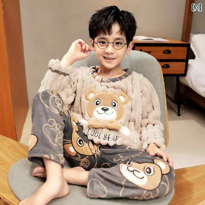 子供用パジャマ 男児 フランネル 厚手 暖かい かわいい アニマル柄 ストライプ 格...