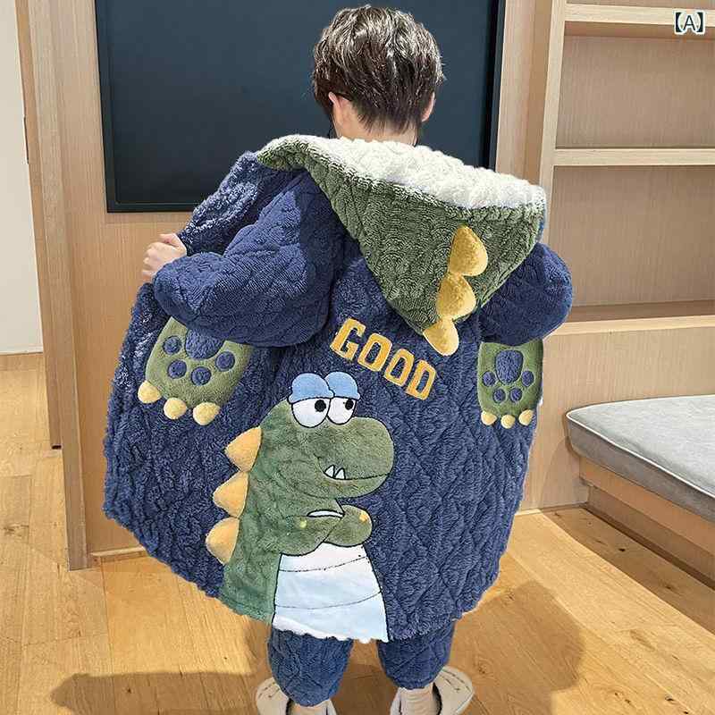 子供用 寝間着 男の子 パジャマ フランネル 厚手 三層 珊瑚フリース バスローブ ロ...