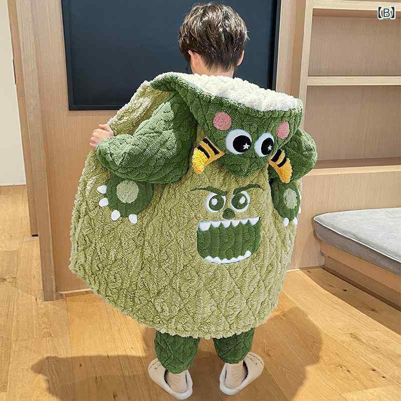 子供用 寝間着 男の子 パジャマ フランネル 厚手 三層 珊瑚フリース バスローブ ロ...