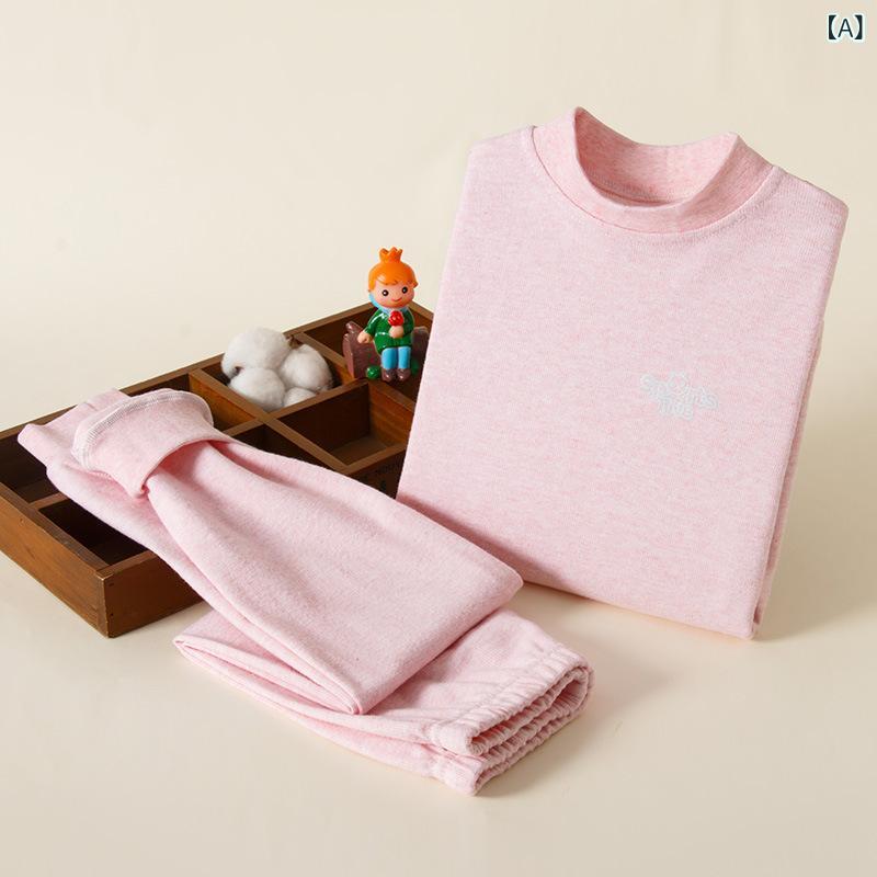 子供用インナー 上下セット 秋冬 男女兼用 パジャマ 綿100％ 暖か 厚手 丸首 長袖 部屋着 ルームウェア ピンク 橘色 ブルー グレー - 2