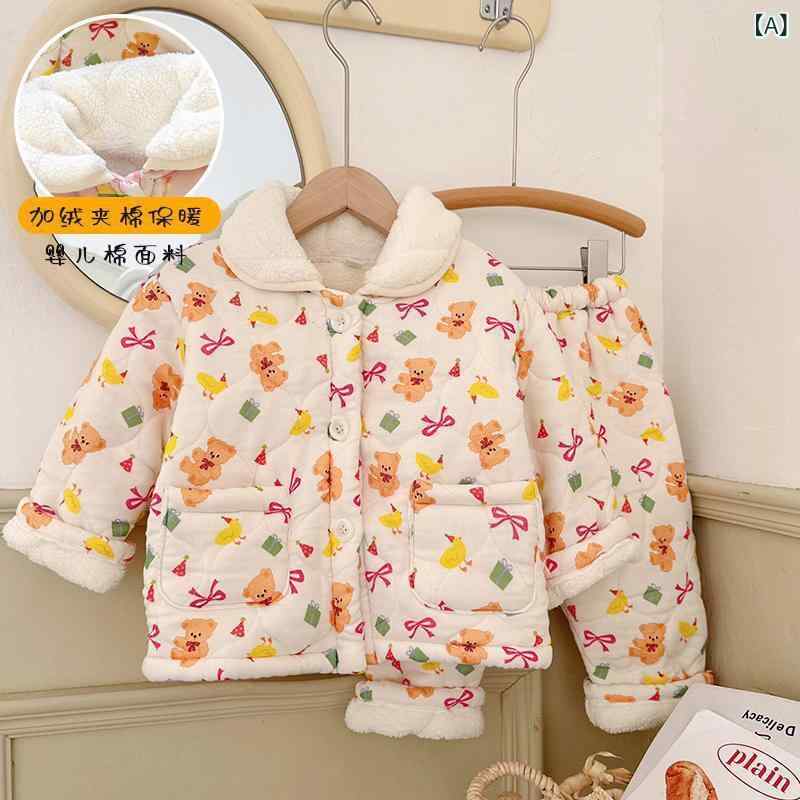 子供用パジャマ 上下セット 男の子 女の子 冬用 厚手 裏起毛 韓国風 かわいい 暖かい ルームウェア 2