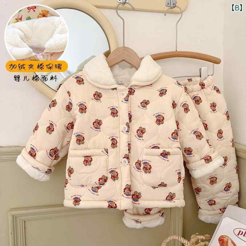子供用パジャマ 上下セット 男の子 女の子 冬用 厚手 裏起毛 韓国風 かわいい 暖かい ルームウェア 3