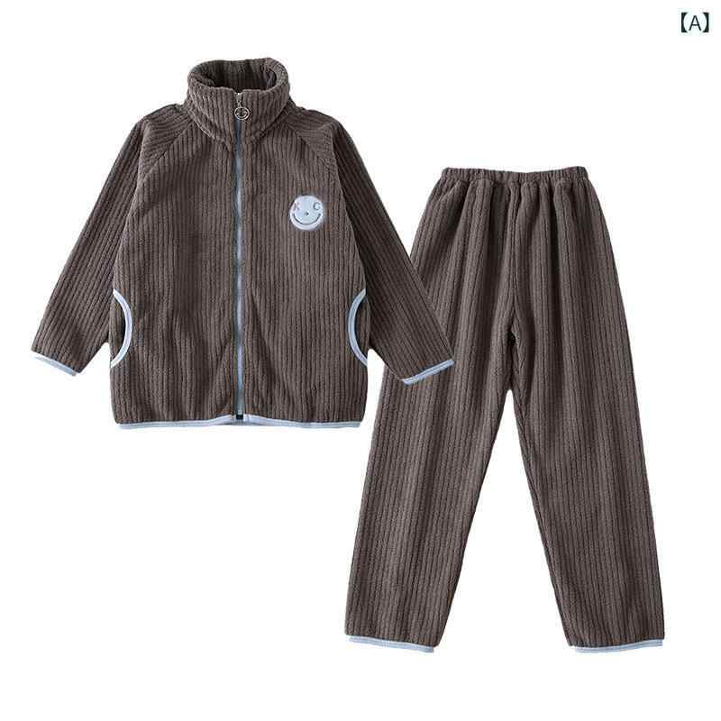 子供用パジャマ 上下セット フランネル 暖か 厚手 男の子 中 పెద్ద子供 ホームウェ...