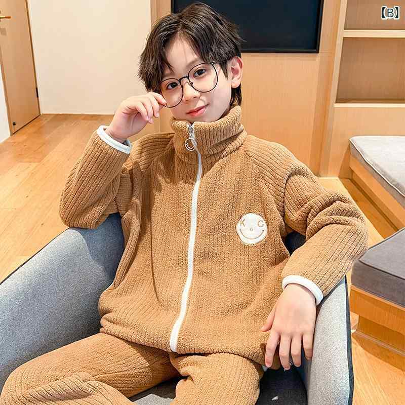子供用パジャマ 上下セット フランネル 暖か 厚手 男の子 中 పెద్ద子供 ホームウェ...