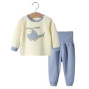 ベビー肌着 上下セット 高腰 腹巻付き 綿100% 春秋 パジャマ 男の子 女の子 73 80 90 100 110 豆緑恐竜 黄色獅子 青色飛行機 ピンク小猪