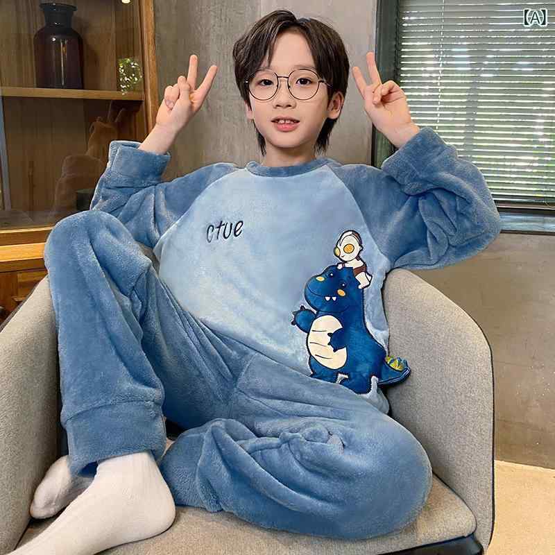 子供用パジャマ 男児 向け 珊瑚フリース 厚手 冬 カートゥーン アニメ柄 中学生 高...