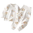 ベビー肌着 上下セット 長袖 高腰 腹巻付き パジャマ 男児 女児 春秋 綿100% 薄手 かわいい小熊柄 66cm 73cm 80cm 100cm 110cm