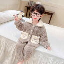 子供用ルームウェア 上下セット 男の子 パジャマ 部屋着 秋冬 珊瑚フリース ポリエステル ミドル丈 ベージュ グレー