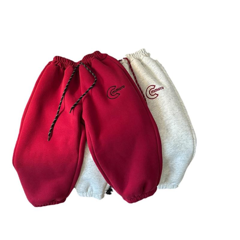 子供用パンツ 裏起毛パンツ 冬用 男女兼用 防寒 厚手 スウェットパンツ 刺繍入り 中童 大童 混紡繊維 長ズボン