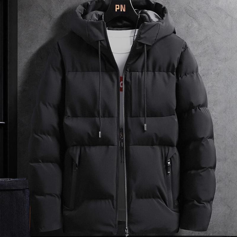 Jacket - 綿入りジャケット メンズ 冬 アウター 中綿 ポリエステル 灰色 黒色 青色 フード付き 防寒 普段使い