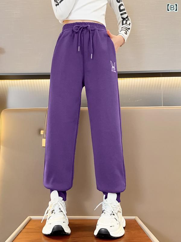 シャドーテールのパンツ キッズ 女の子 裏起毛 スウェットパンツ カジュアル 長ズボン 秋冬 高学年 子供服 ガールズ 普段着 部屋着 スポーツ 伸縮性 ウエストゴム 120 130 140 150 160｜アングル2