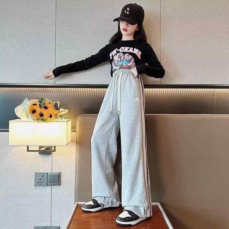 Accessories - 子供用パンツ ガールズ ワイドレッグパンツ ストレート スウェットパンツ 春秋 女の子 運動着 グレー ブラック 120cm 130cm 140cm 150cm 160cm 170cm