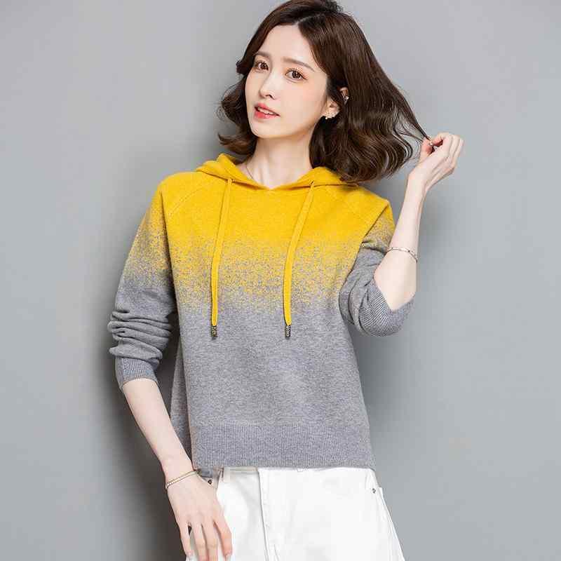 ニット レディース グラデーション プルオーバー フード付き 長袖 チュニック ゆったり 体型カバー 着痩せ ピンク系 ホワイト グレー イエロー