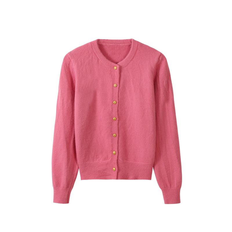 カーディガン レディース 秋冬 ニット 赤色 小柄 ショート丈 セーター トップス 丸首 プリンセス袖 ゆったり かわいい 普段使い お出かけ(4.0)